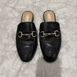 Alfani Black Leather Mule Slides with Gold Horsebit Accent